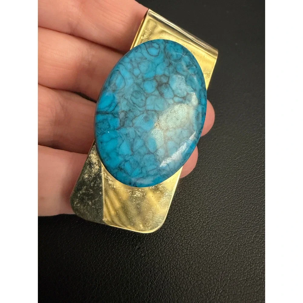 Vintage Money Clip Southwestern Gold Tone Teal